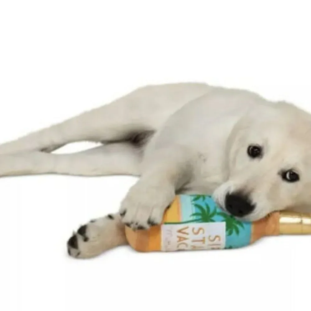 Fringe Studio Plush Dog Toy Bottle Liquor Sip Stay Vacay Squeaker NWT See photos